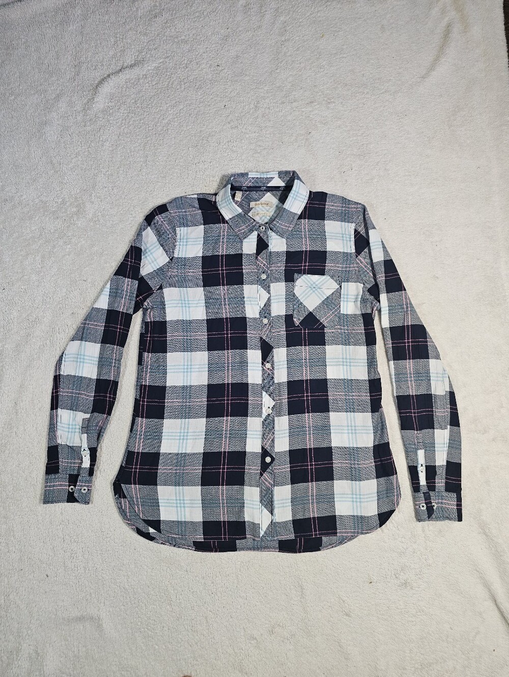 Womens Barbour Sandbank Button Front Shirt Size 4 Roll Tab Long Sleeve Plaid
